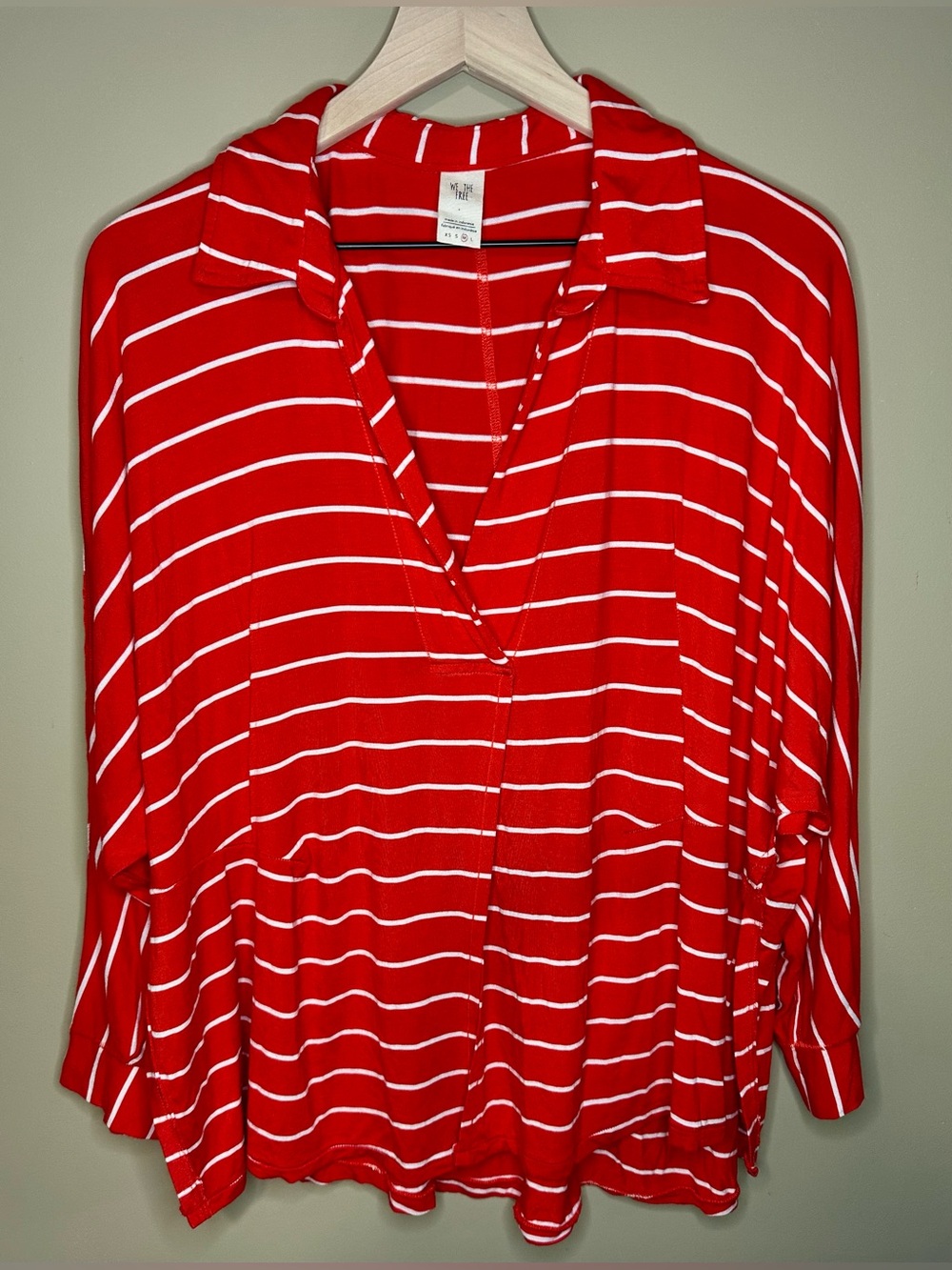 We the Free Red White Striped Oversized Popover Tunic M